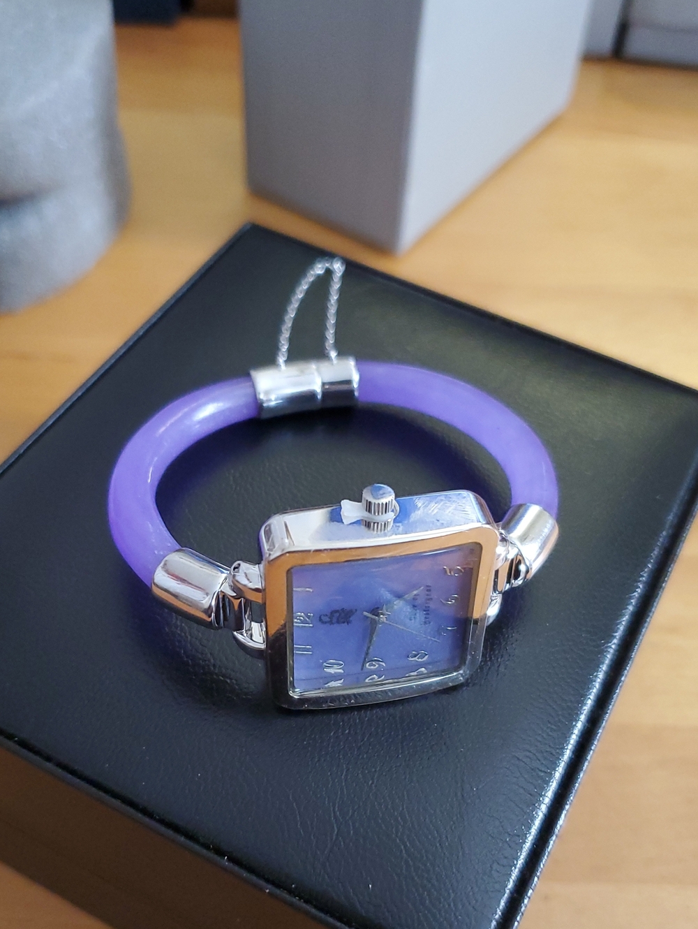 HSN Jade of Yesteryear Genuine Lavender Jade Square Case Bangle Watch